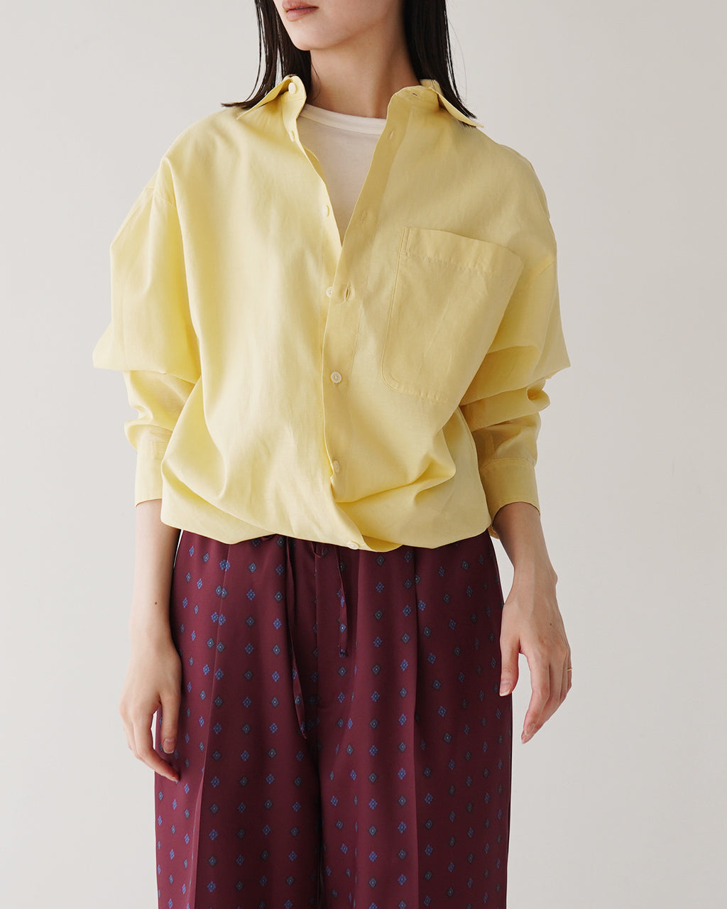 【アウトレット!30%OFF】nicholson&nicholson ニコルソン アンド ニコルソン レギュラーカラーシャツ CLEA-SILK 長袖 ブラウス コットン シルク カシュクール 2WAY シャンブレー リラックスフィット レイヤード 日本製【送料無料】
