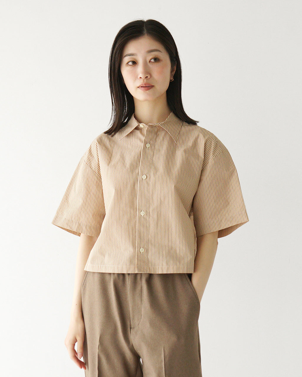 【SALE!40%OFF】ショート丈 半袖 ボタンシャツ ODETTE-Ws ドライタッチ レイヤード シャツ ショート丈