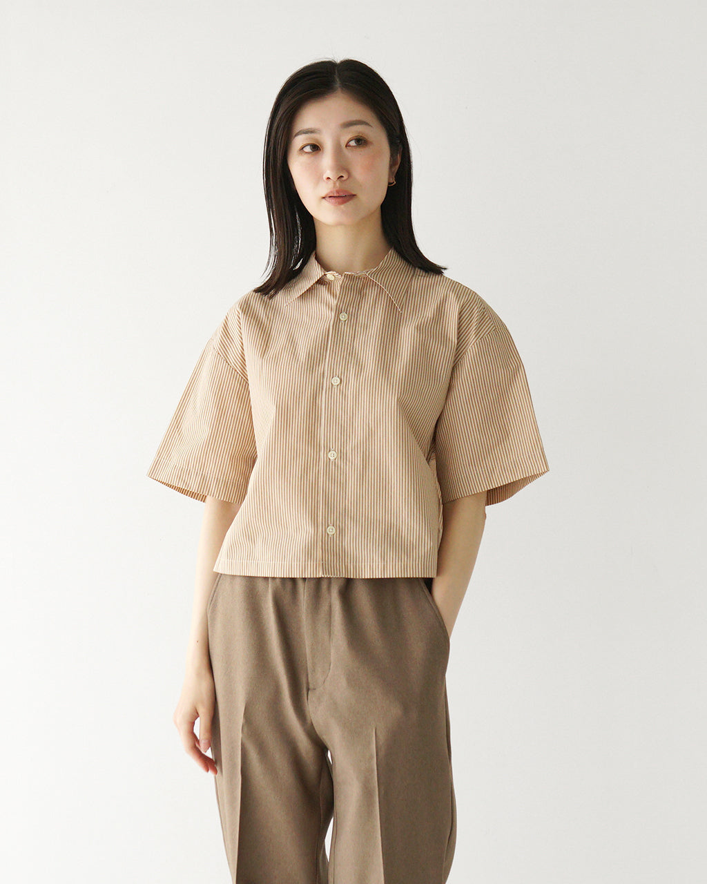【SALE!40%OFF】ショート丈 半袖 ボタンシャツ ODETTE-Ws ドライタッチ レイヤード シャツ ショート丈