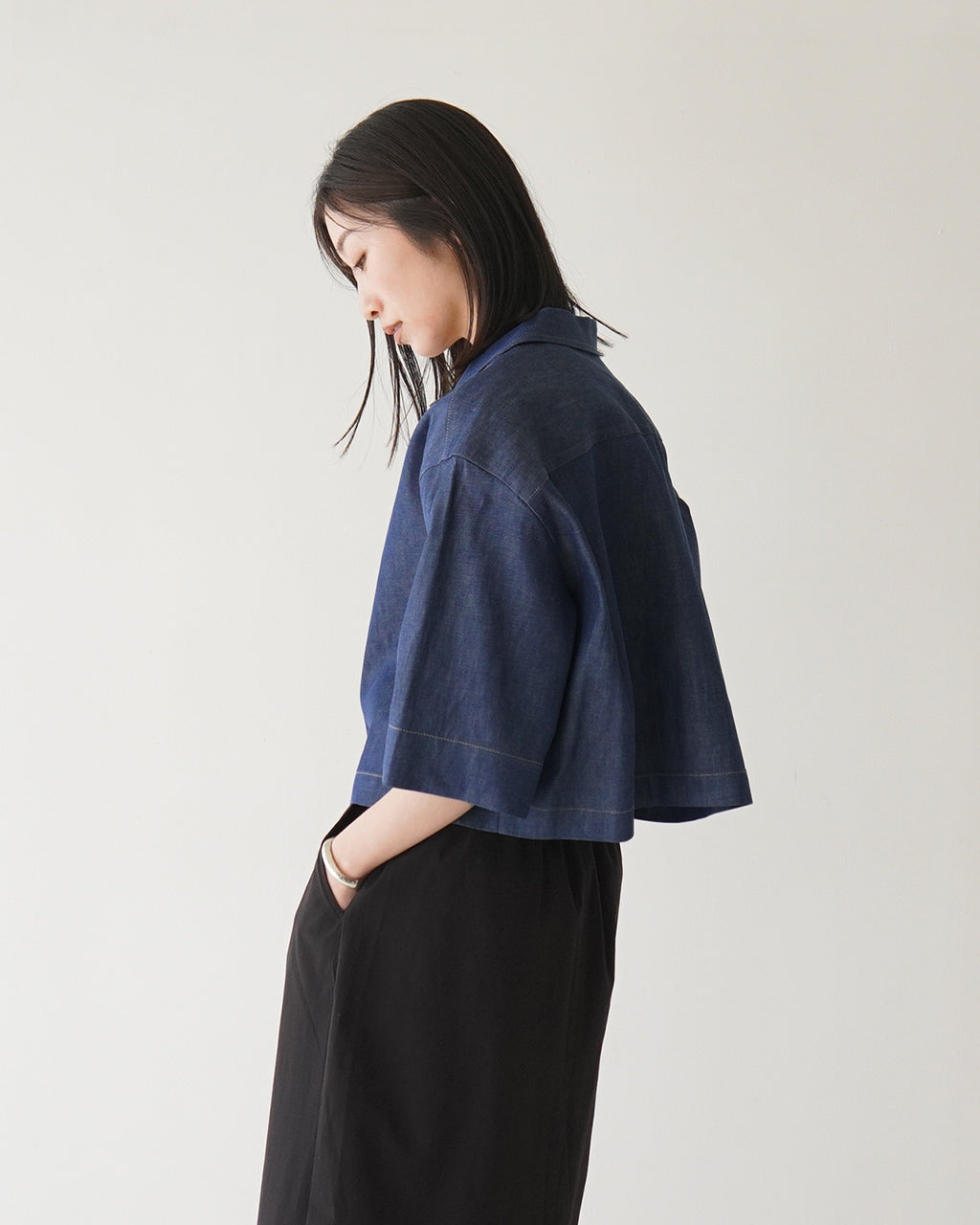 【SALE!30%OFF】オープンカラー シャツ ROMA-DENIM 半袖 ショート丈 ライトオンス デニム 岡山デニム 羽織 日本製