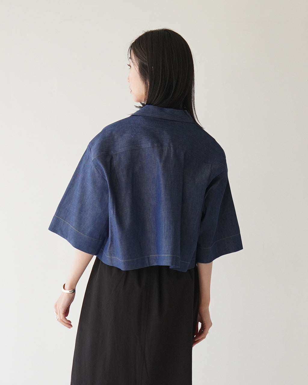 【SALE!30%OFF】オープンカラー シャツ ROMA-DENIM 半袖 ショート丈 ライトオンス デニム 岡山デニム 羽織 日本製
