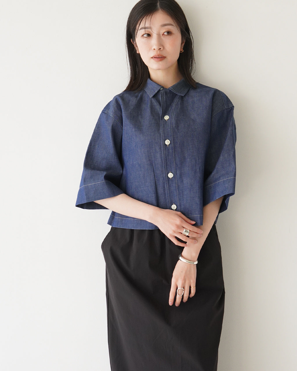 【SALE!30%OFF】オープンカラー シャツ ROMA-DENIM 半袖 ショート丈 ライトオンス デニム 岡山デニム 羽織 日本製