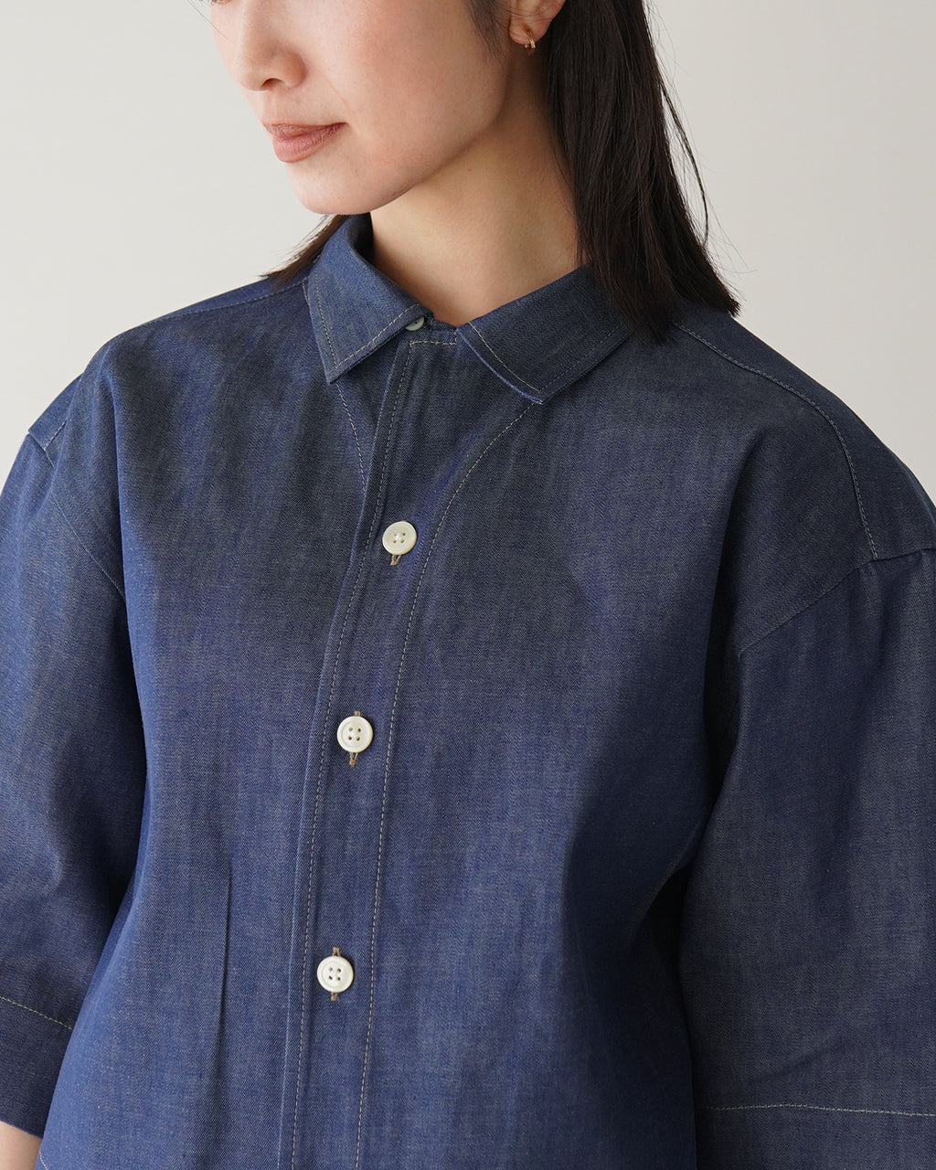 【SALE!30%OFF】オープンカラー シャツ ROMA-DENIM 半袖 ショート丈 ライトオンス デニム 岡山デニム 羽織 日本製