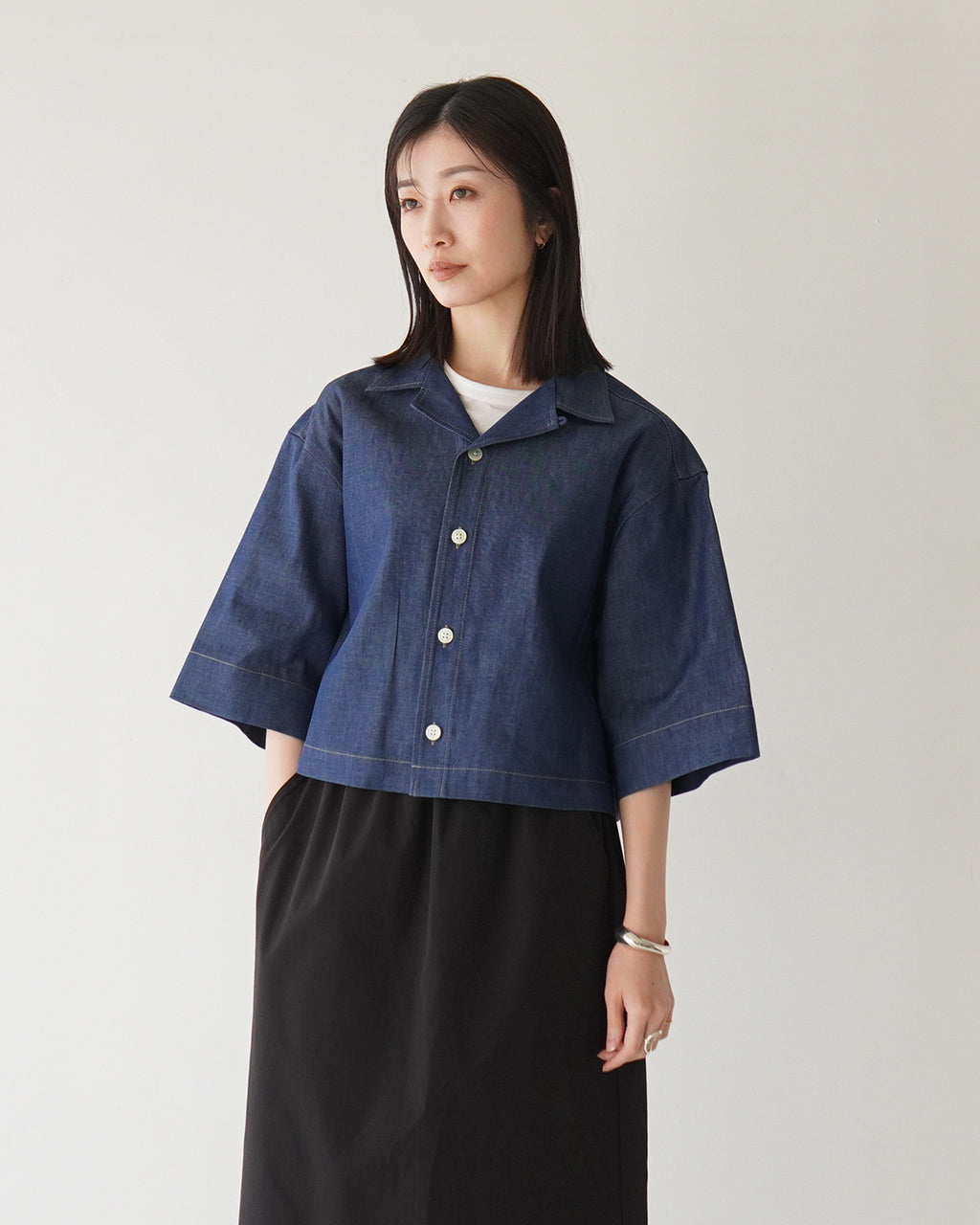 【SALE!30%OFF】オープンカラー シャツ ROMA-DENIM 半袖 ショート丈 ライトオンス デニム 岡山デニム 羽織 日本製