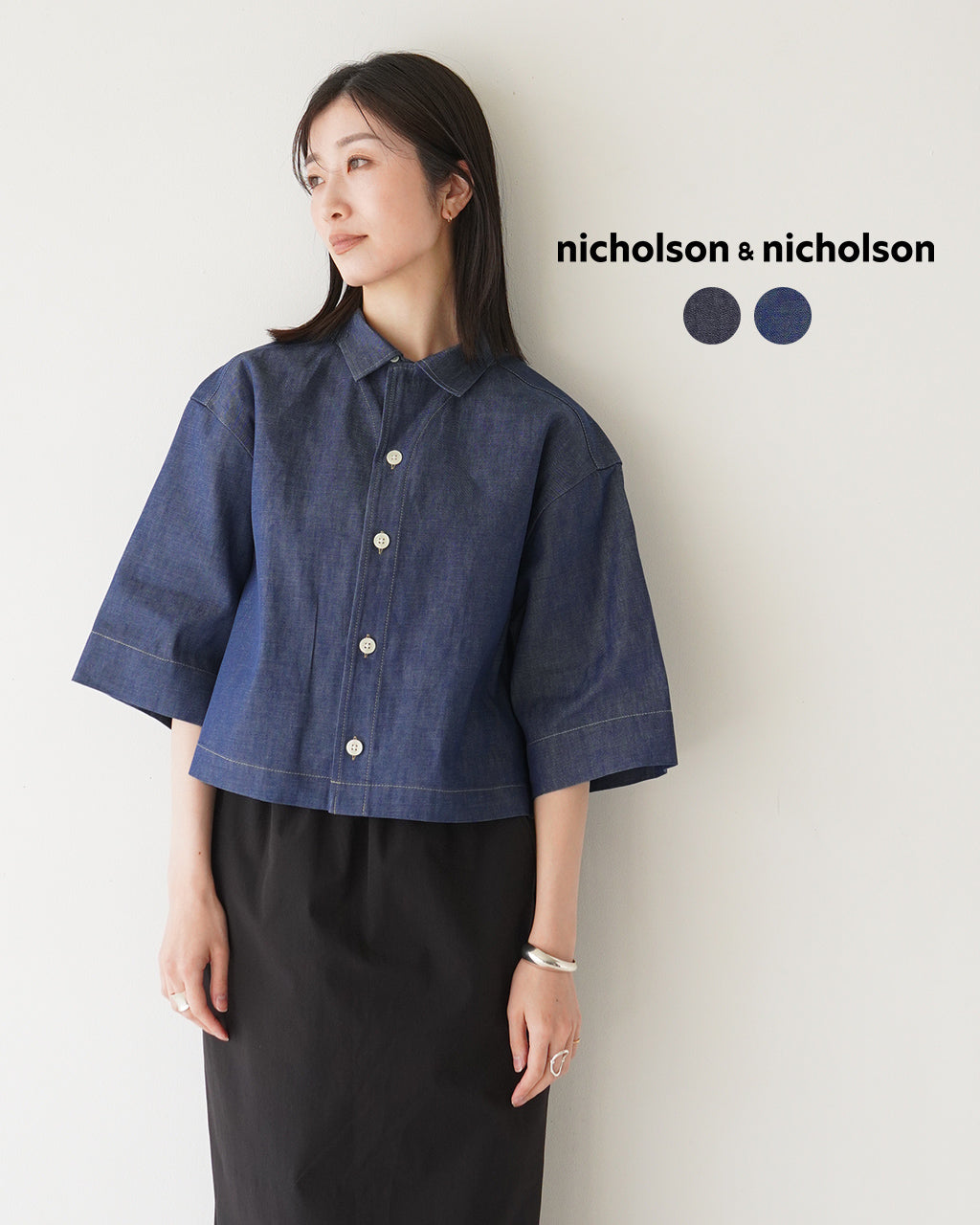 【SALE!30%OFF】オープンカラー シャツ ROMA-DENIM 半袖 ショート丈 ライトオンス デニム 岡山デニム 羽織 日本製