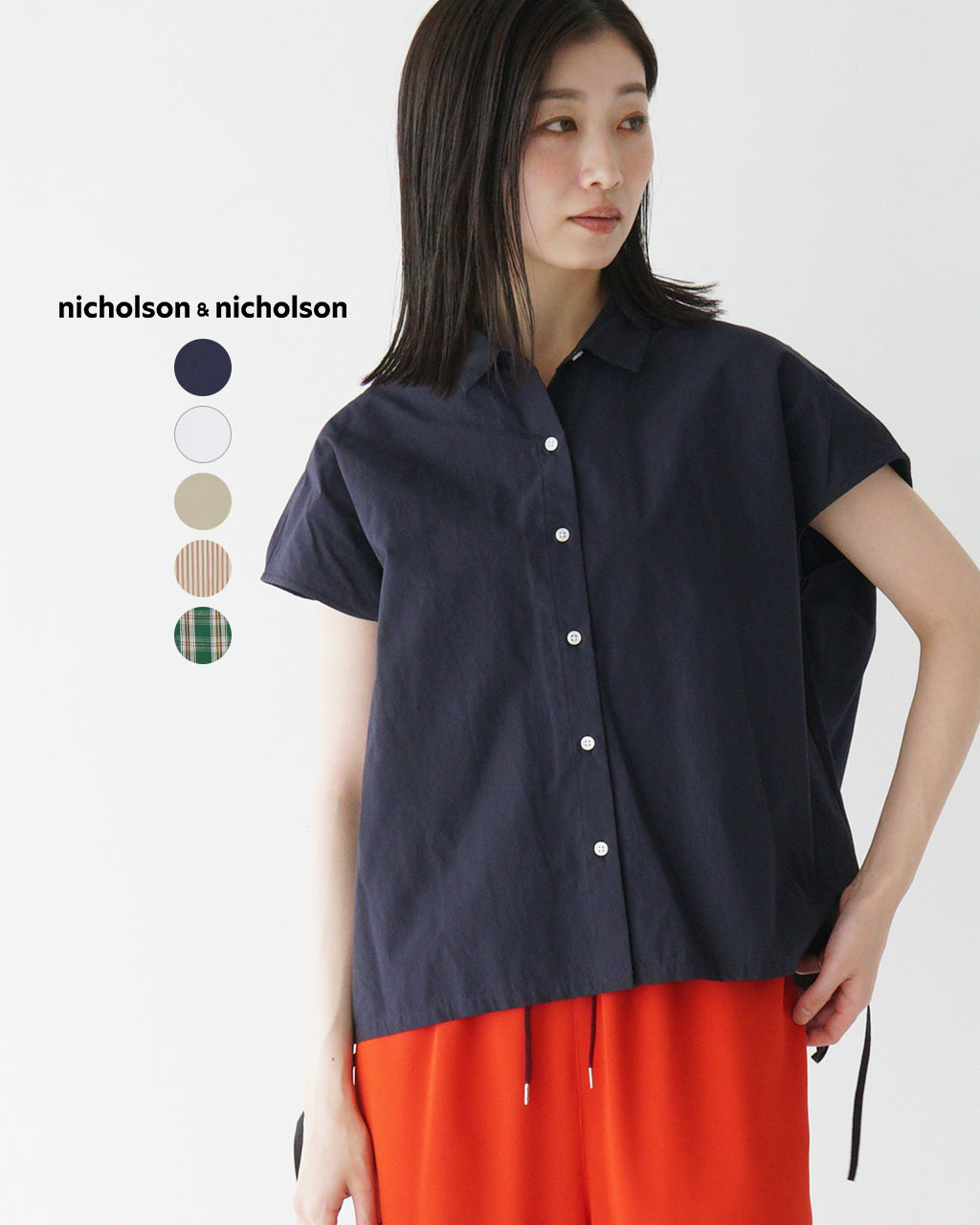 \早得24時間限定ポイント10倍/nicholson&nicholson ニコルソン アンド ニコルソン フレンチスリーブシャツ TENDER-W バックギャザー ブラウス 日本製 【送料無料】