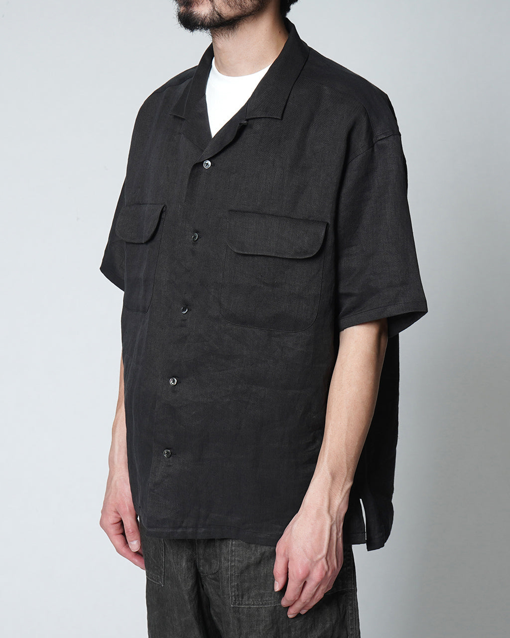 【アウトレット!20%OFF】Nigel Cabourn ナイジェル・ケーボン オープンカラー シャツ リネンツイル OPEN COLLAR SHIRT LINEN TWILL フラップポケット 半袖 シャツ 80480011005 【送料無料】