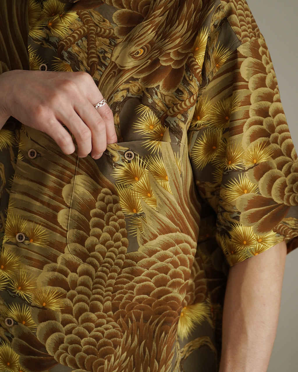 Nigel Cabourn ナイジェル・ケーボン ALOHA SHIRT EAGLE アロハシャツイーグル 鷲 ワシ 鳥 松 | Crouka(クローカ)