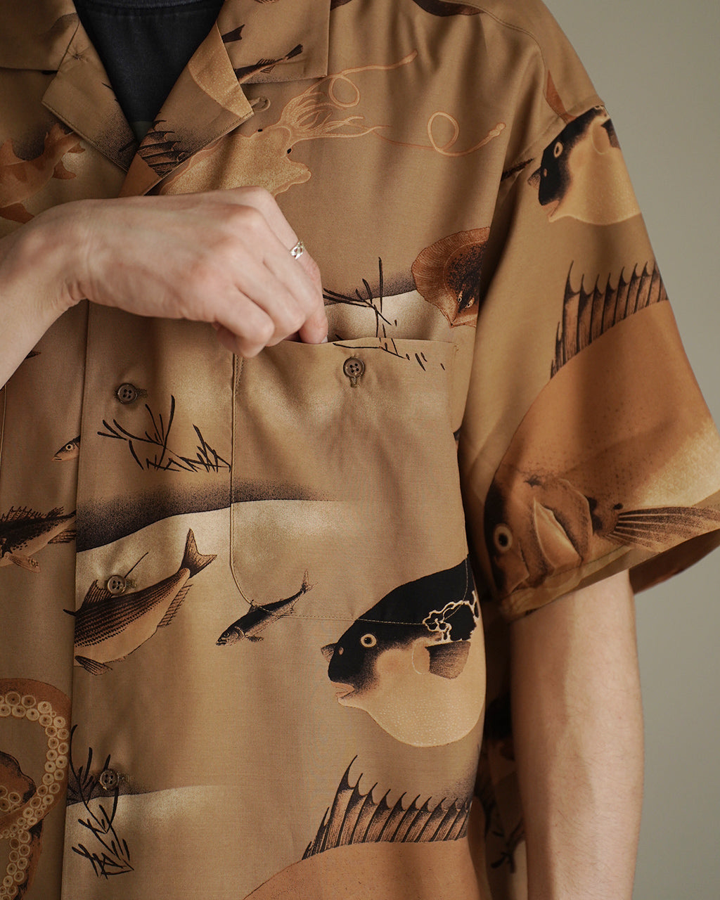 Nigel Cabourn ナイジェル・ケーボン ALOHA SHIRT GYOGUN アロハシャツ ギョグン 魚群 | Crouka(クローカ)