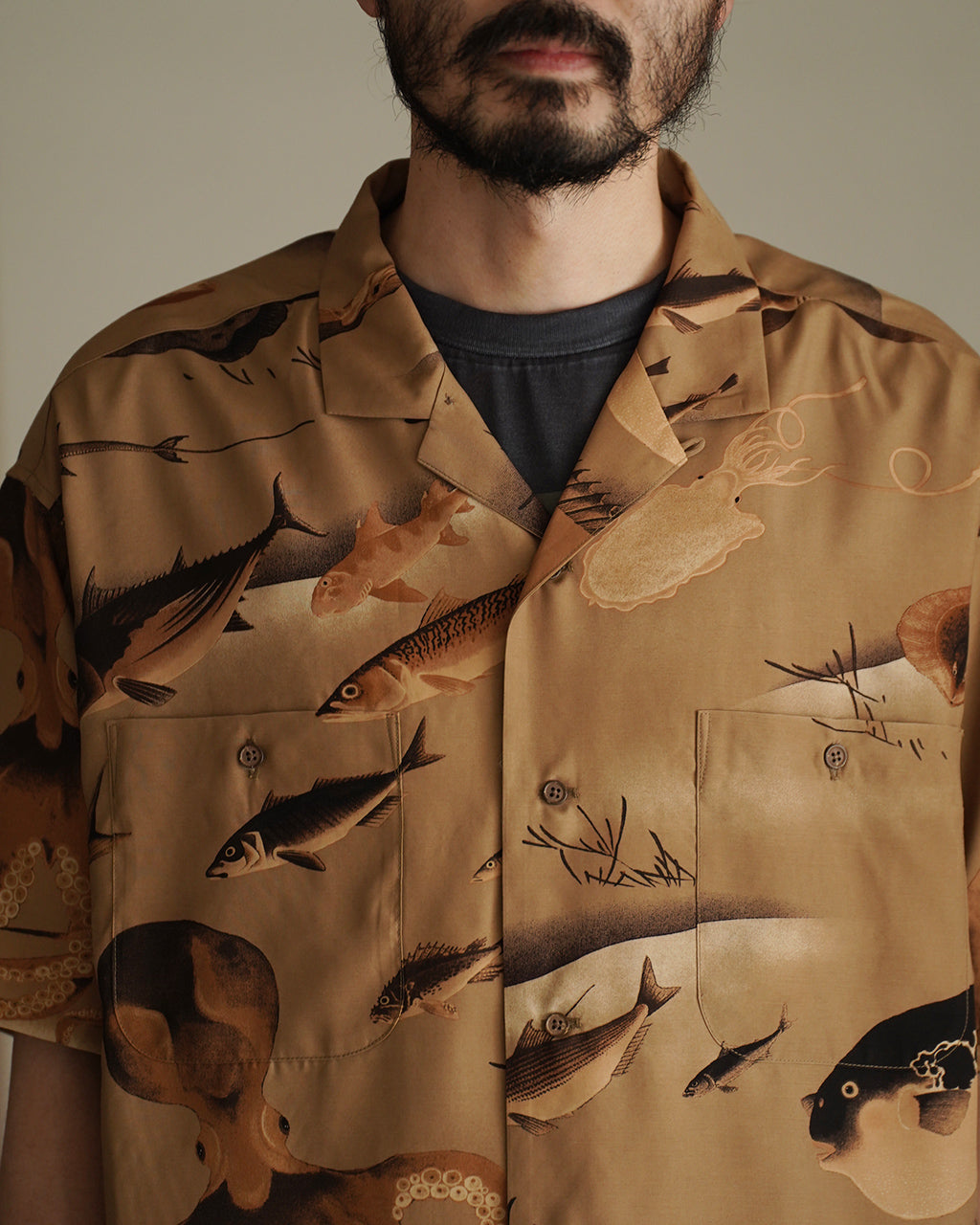 Nigel Cabourn ナイジェル・ケーボン ALOHA SHIRT GYOGUN アロハシャツ ギョグン 魚群 | Crouka(クローカ)