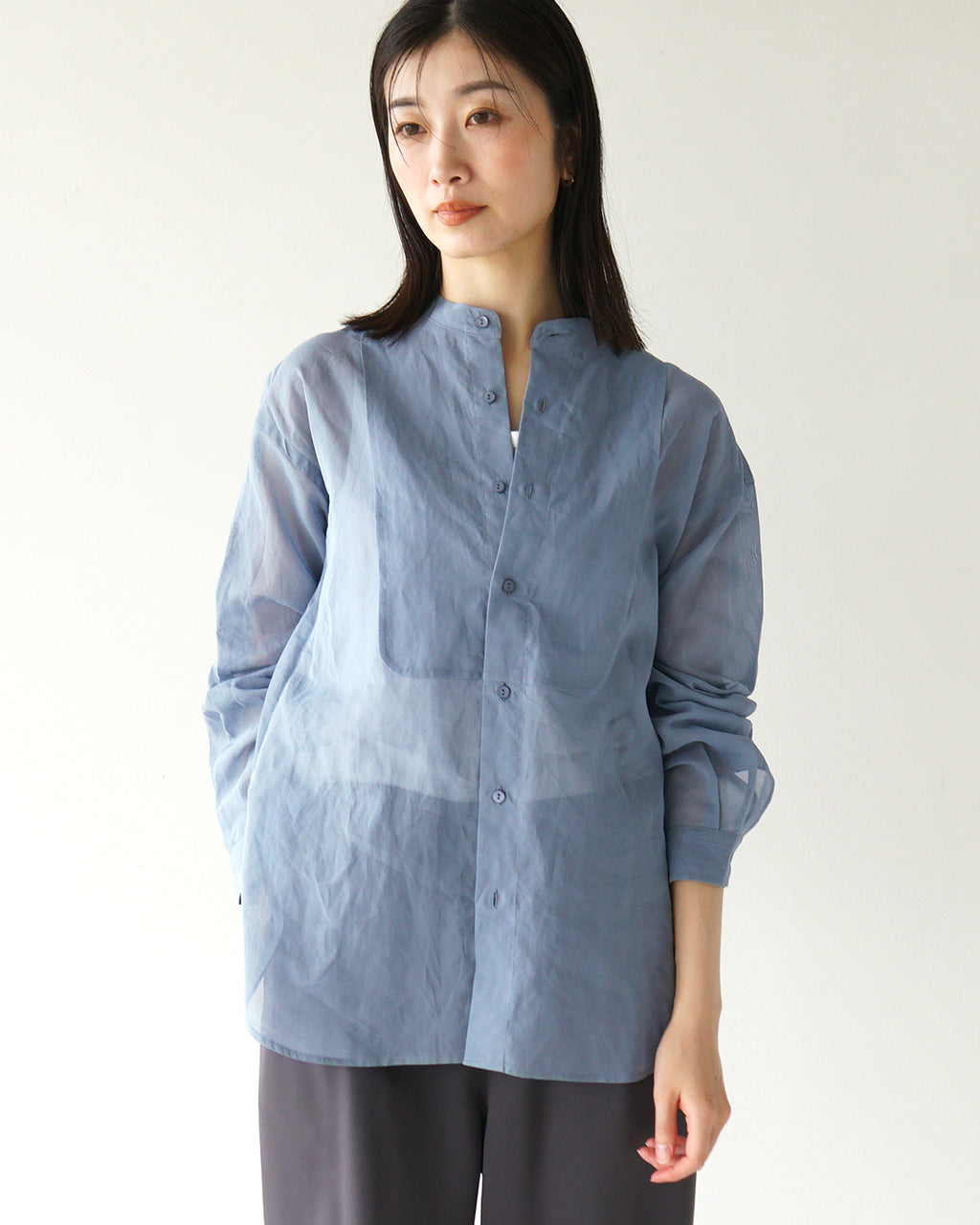 ORCIVAL オーシバル シアー バンド カラー シャツ Cotton Voile Band Collar Shirt ブザムシャツ 長袖 透け感 コットンボイル OR-B0270 VOM【送料無料】