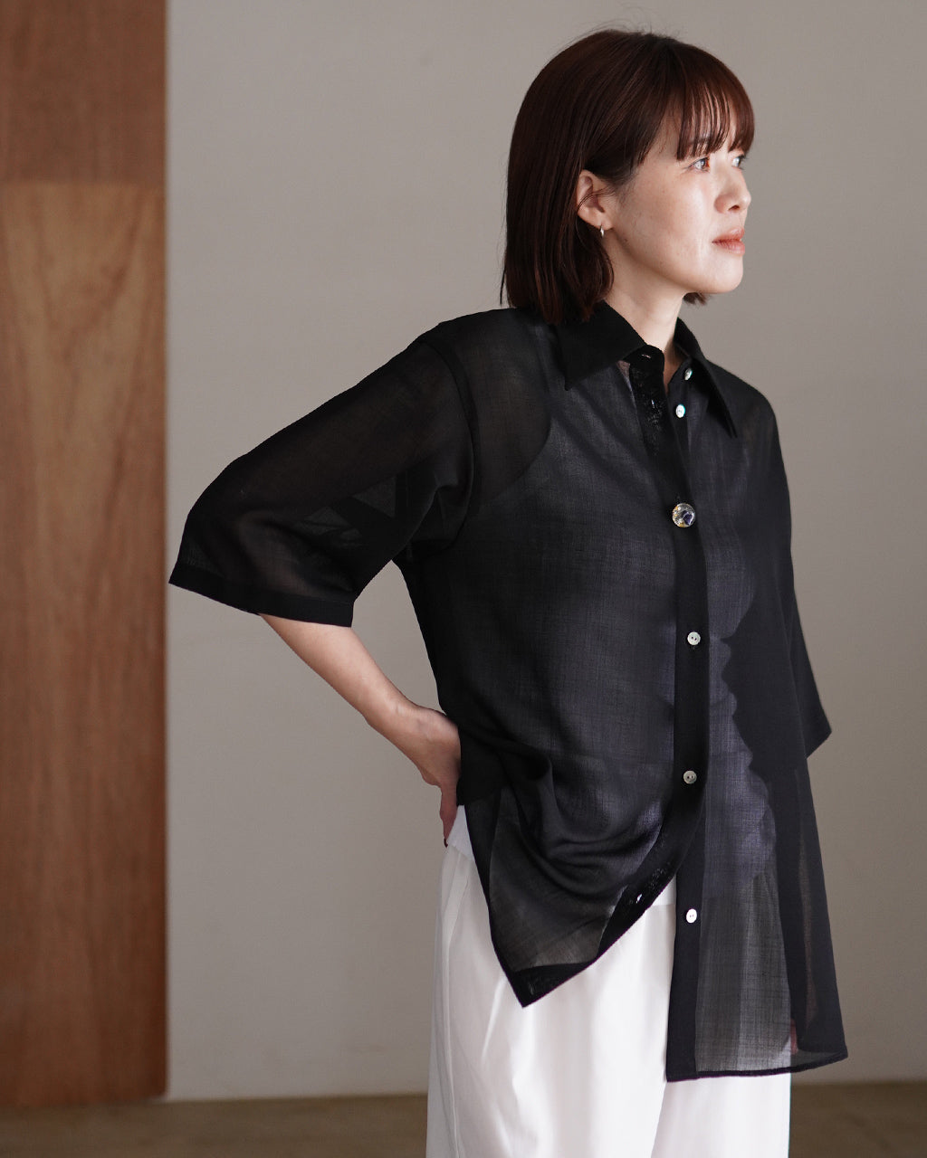 High-twisted gauze shirt PO1S013