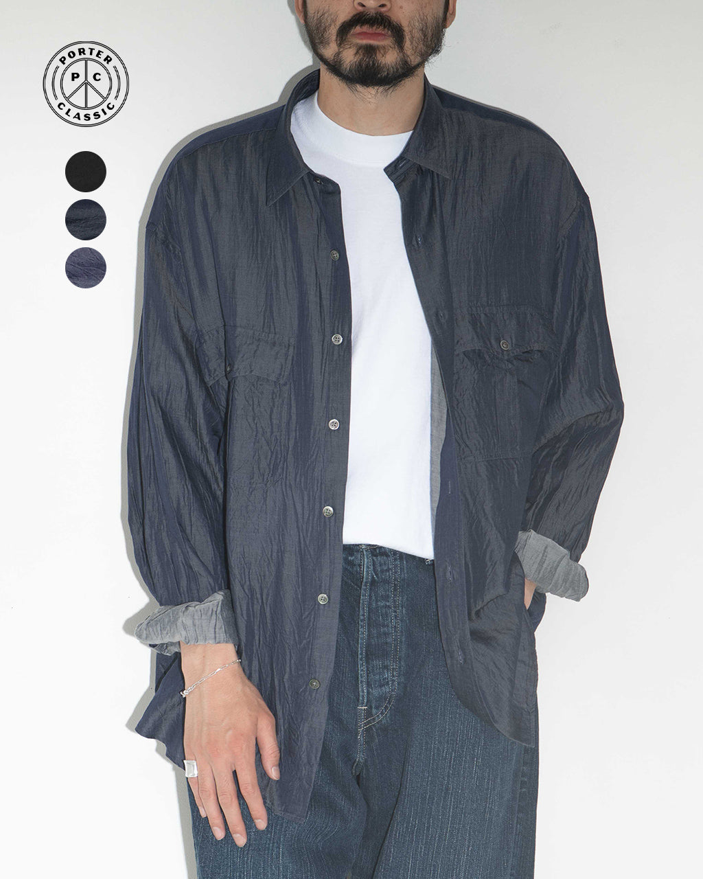 PORTER CLASSIC ポータークラシック 長袖シャツ キュプラ ロールアップシャツ ROLL UP SOFT CUPRO SHIRT PC-016-3360【送料無料】