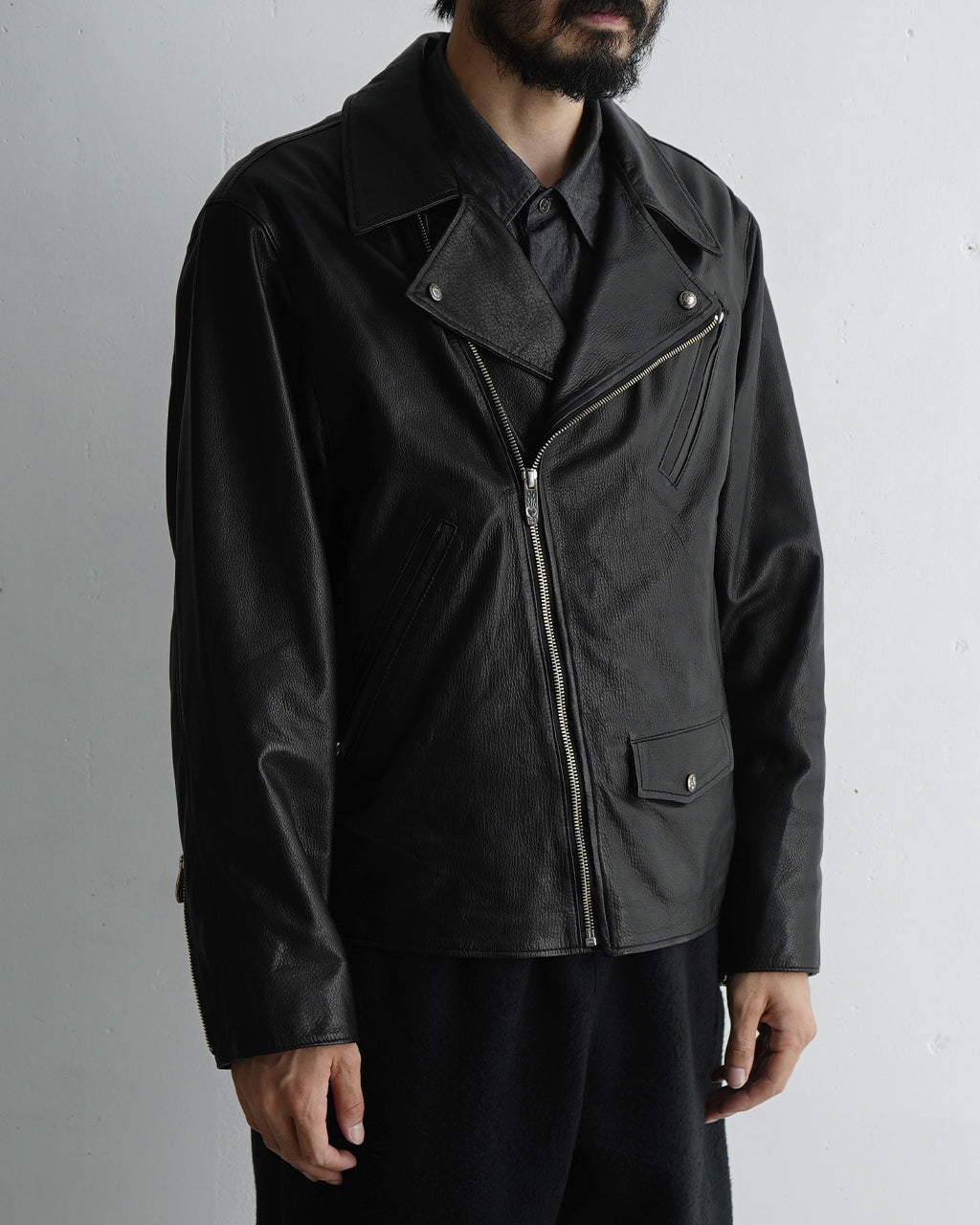 ピーシー レザー ライダース ジャケット ダブル PC RIDERS JACKET W/LOVE & PEACE SILVER レザー 牛革 PC-017-1962