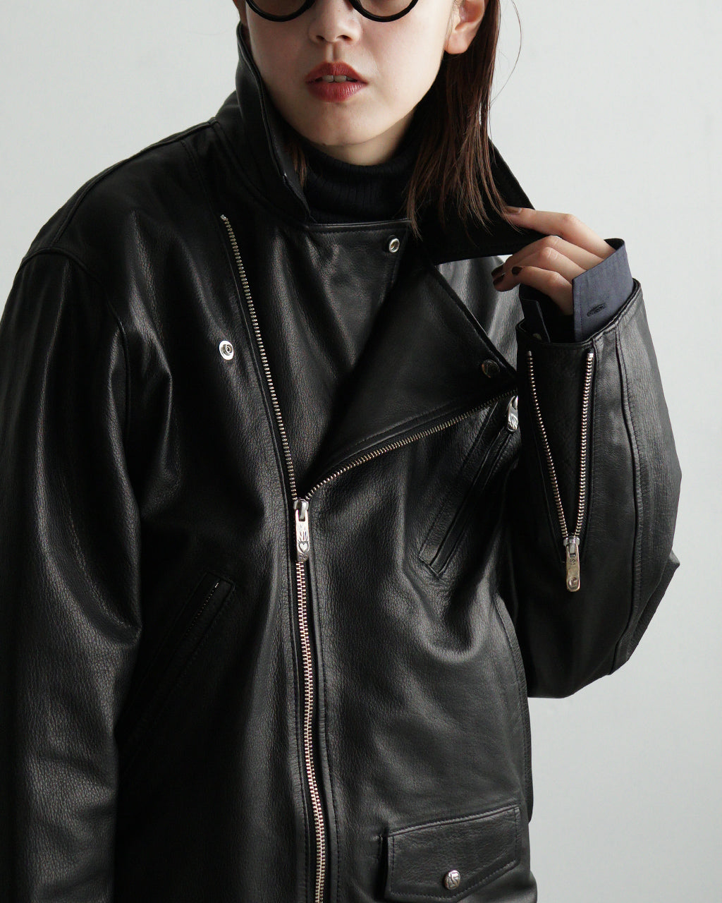 ピーシー レザー ライダース ジャケット ダブル PC RIDERS JACKET W/LOVE & PEACE SILVER レザー 牛革 PC-017-1962