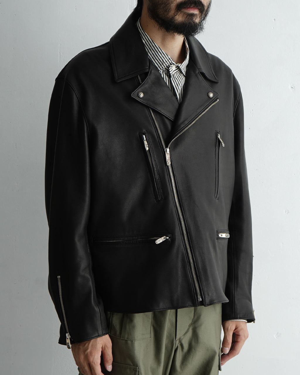 レザー ライダース ジャケット エントルフィーノ LEATHER RIDERS JACKET II W/LOVE & PEACE SILVER (ENTREFINO) 羊革 PC-017-2981