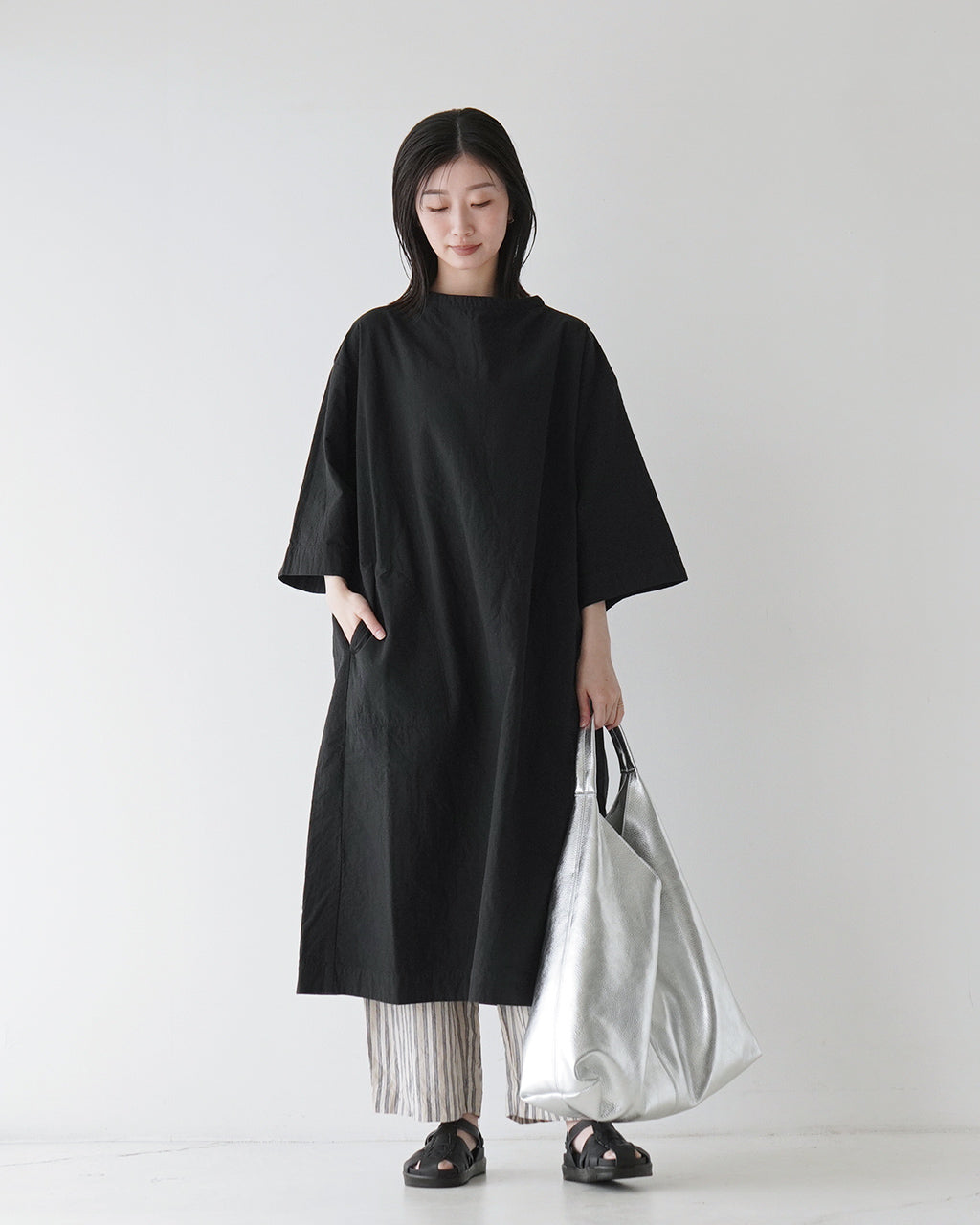 【週末限定!対象アイテム10%OFF】prit プリット 強撚リネンストライプ タックワイドパンツ ボトムス 日本製 P71517【送料無料】