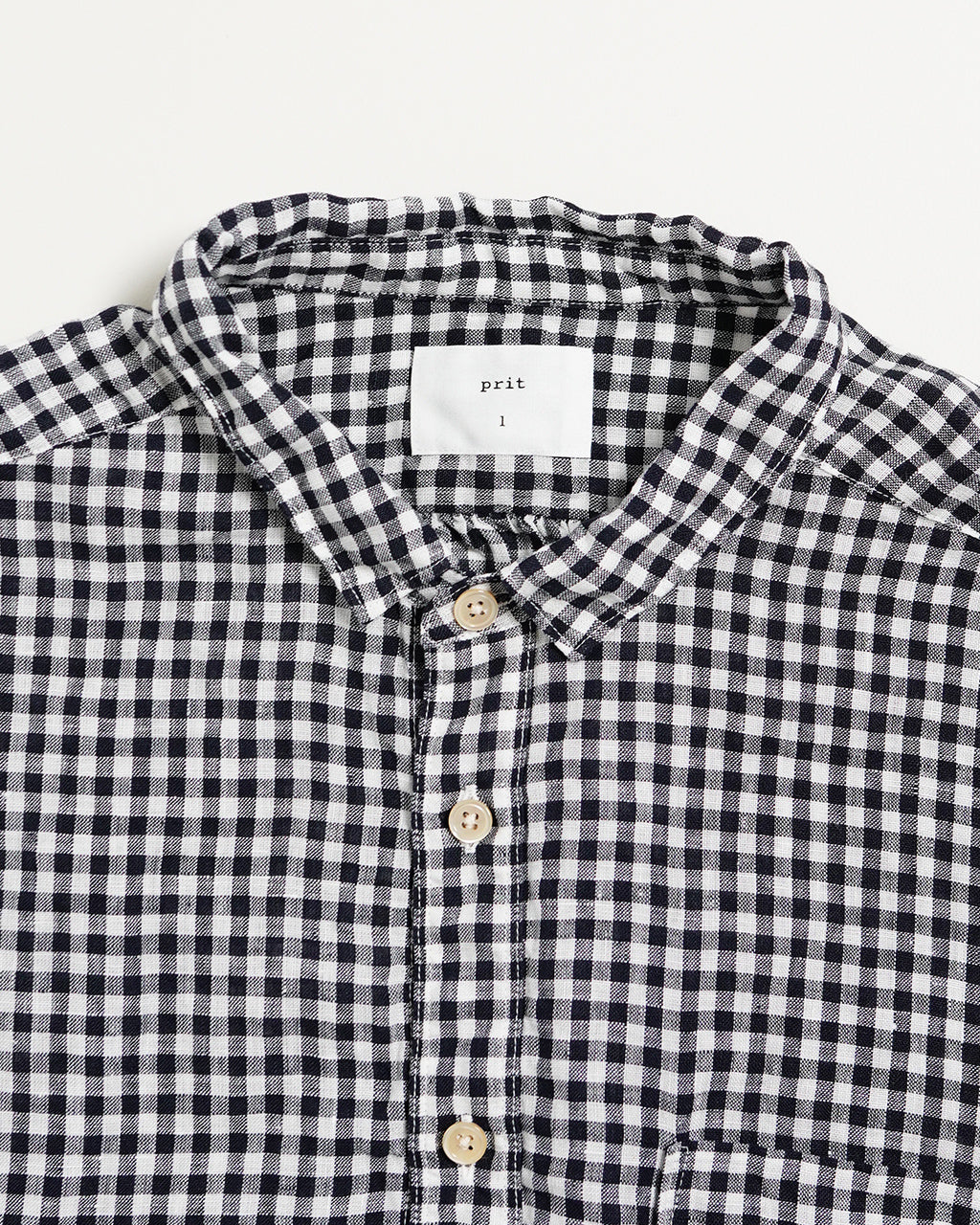 【SALE!20%OFF】prit プリット 5分袖 レギュラーカラーシャツ 60/1フレンチリネン ギンガムチェック ワイド ドロップショルダー P81549【送料無料】