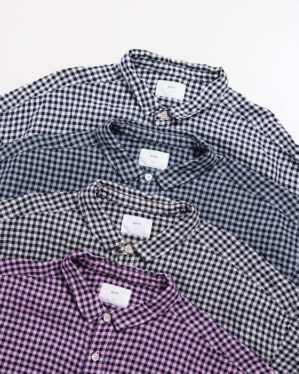 【SALE!20%OFF】prit プリット 5分袖 レギュラーカラーシャツ 60/1フレンチリネン ギンガムチェック ワイド ドロップショルダー P81549【送料無料】