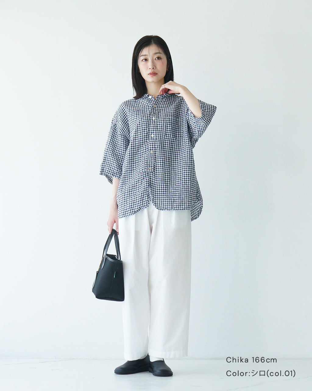 【SALE!20%OFF】prit プリット 5分袖 レギュラーカラーシャツ 60/1フレンチリネン ギンガムチェック ワイド ドロップショルダー P81549【送料無料】