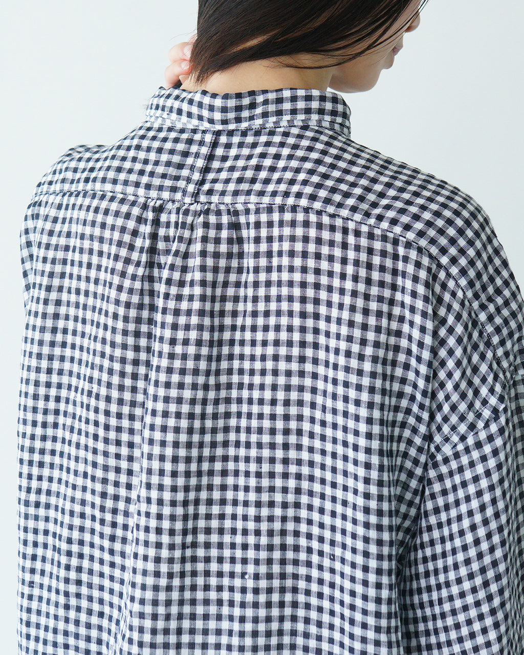 【SALE!20%OFF】prit プリット 5分袖 レギュラーカラーシャツ 60/1フレンチリネン ギンガムチェック ワイド ドロップショルダー P81549【送料無料】