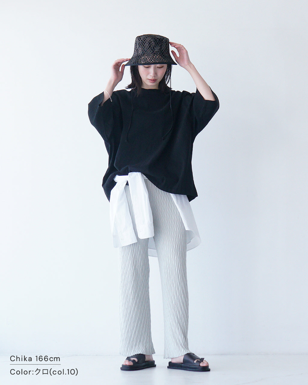 prit プリット 7分袖Tシャツ カットソー リネンレーヨンストレッチ 7分袖裾ヒモプルオーバー P91508【送料無料】