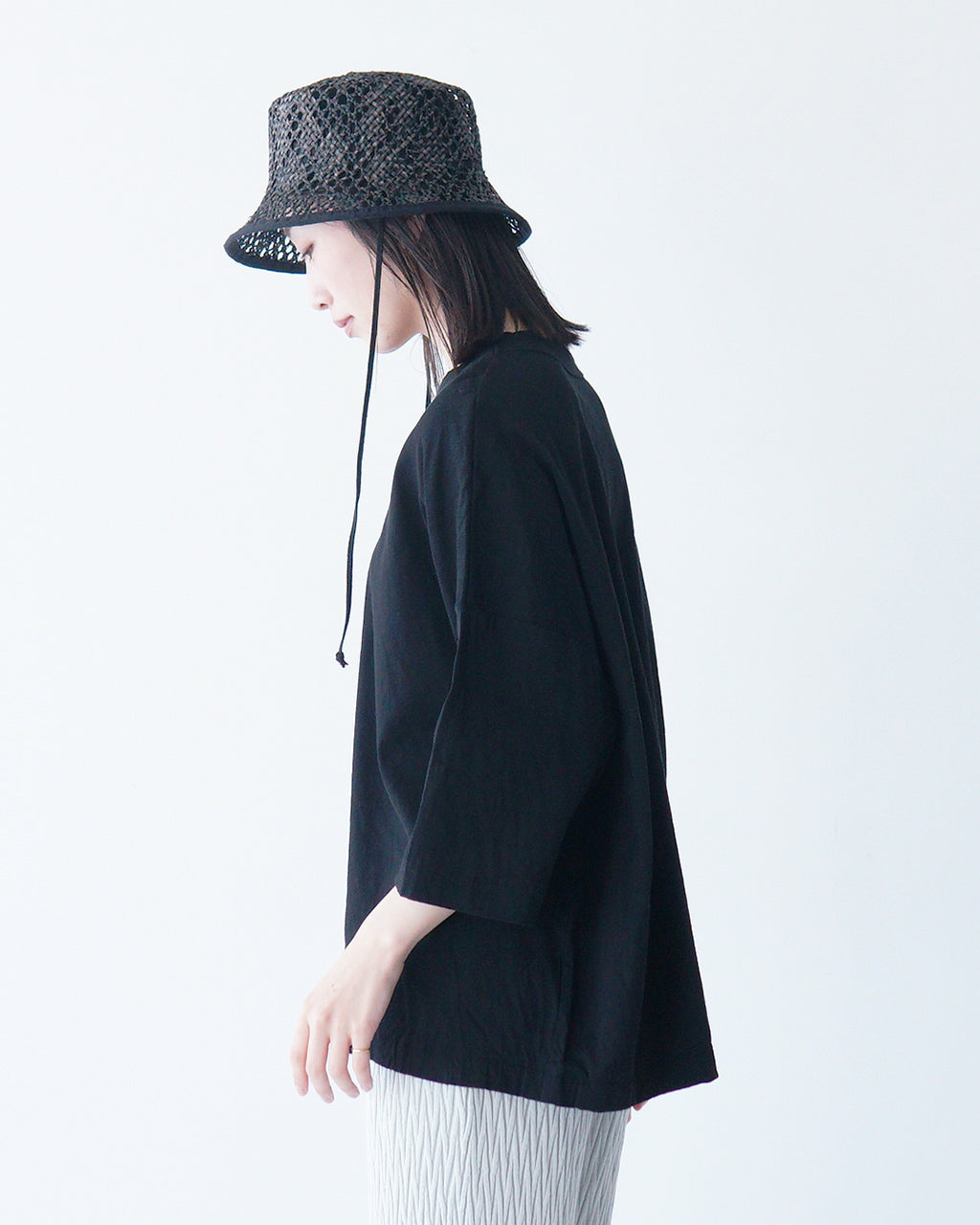 prit プリット 7分袖Tシャツ カットソー リネンレーヨンストレッチ 7分袖裾ヒモプルオーバー P91508【送料無料】