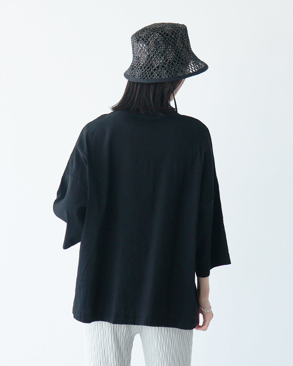 prit プリット 7分袖Tシャツ カットソー リネンレーヨンストレッチ 7分袖裾ヒモプルオーバー P91508【送料無料】