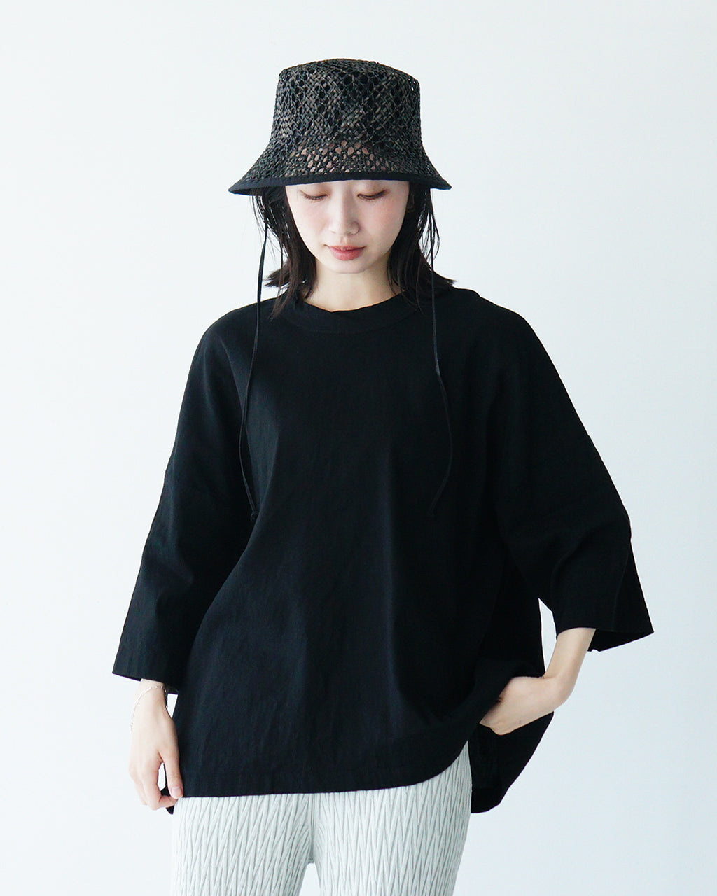 prit プリット 7分袖Tシャツ カットソー リネンレーヨンストレッチ 7分袖裾ヒモプルオーバー P91508【送料無料】