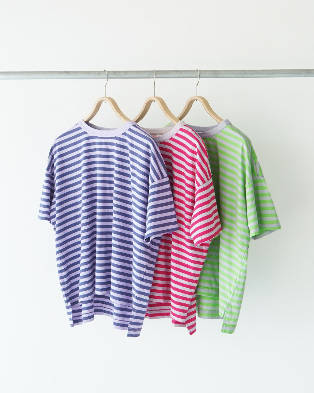 【SALE!20%OFF】prit プリット ボーダーTシャツ 30/1リサイクル天竺カラーボーダー5分袖ワイドTシャツ 半袖 ドロップショルダー P91530