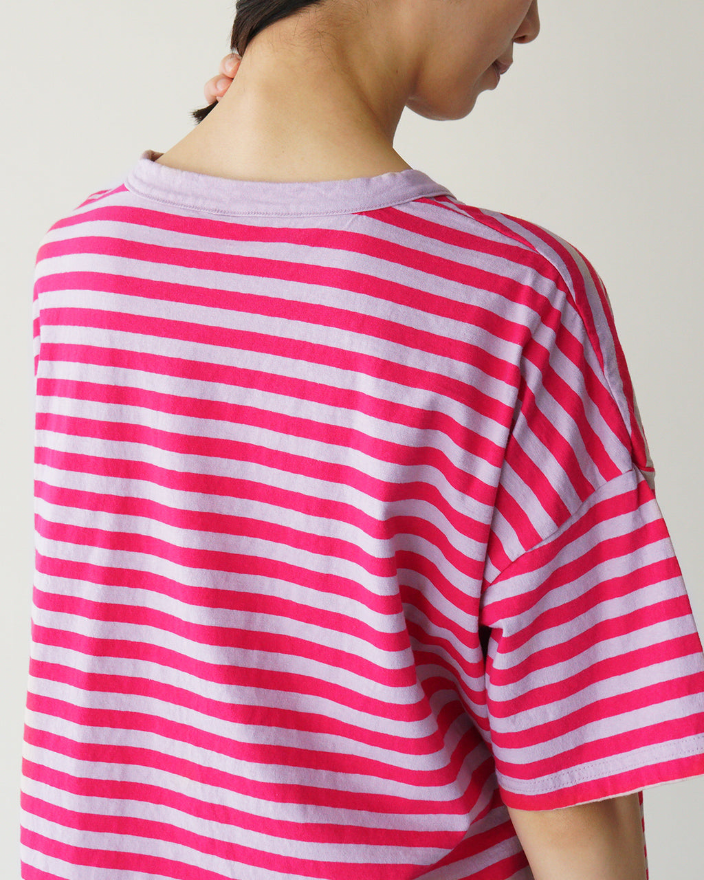 【SALE!20%OFF】prit プリット ボーダーTシャツ 30/1リサイクル天竺カラーボーダー5分袖ワイドTシャツ 半袖 ドロップショルダー P91530
