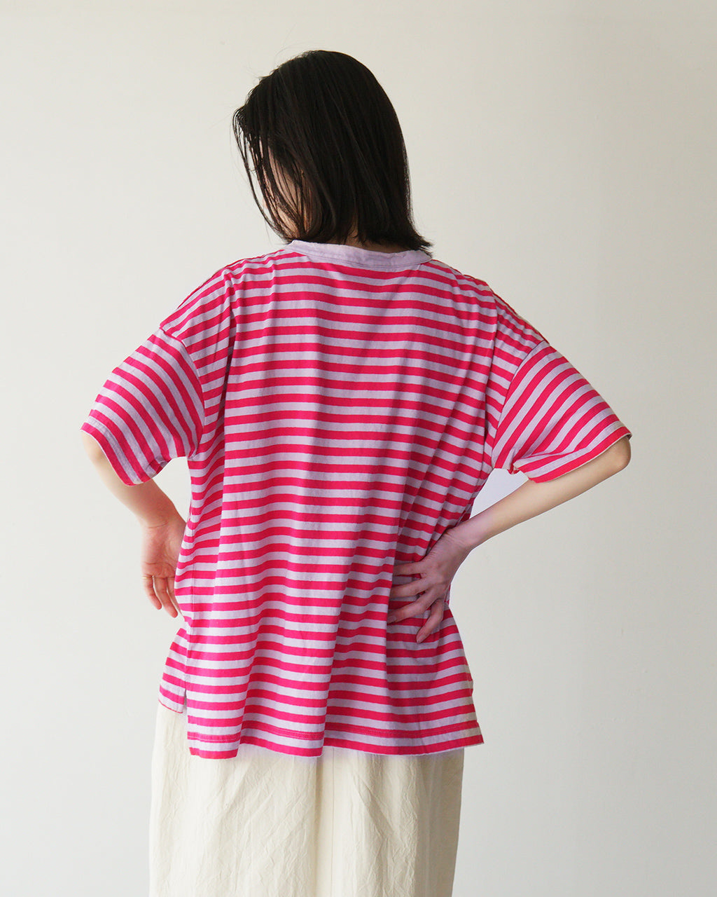 【SALE!20%OFF】prit プリット ボーダーTシャツ 30/1リサイクル天竺カラーボーダー5分袖ワイドTシャツ 半袖 ドロップショルダー P91530
