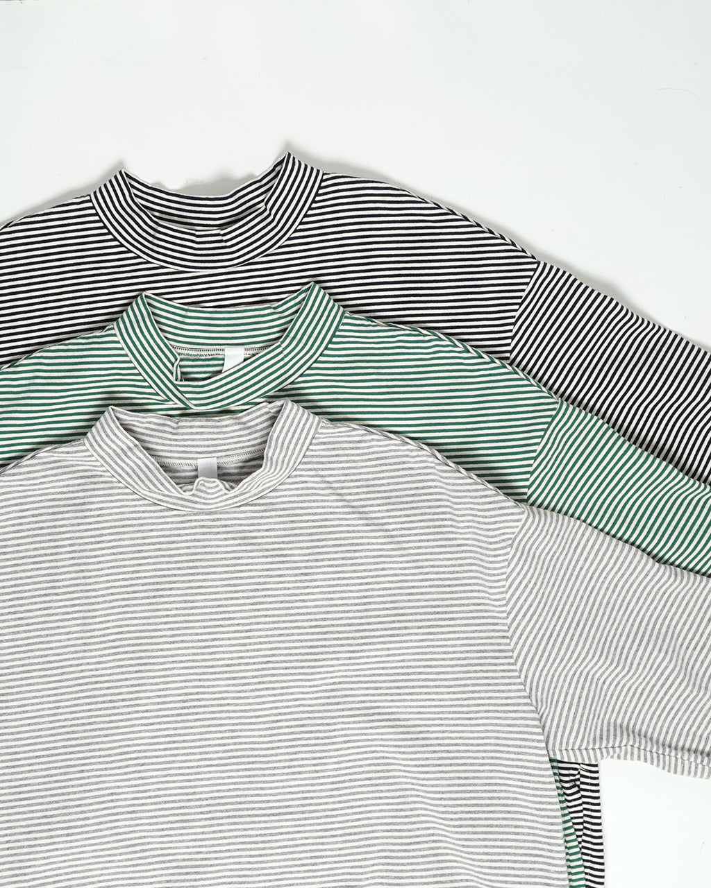 prit プリット 半袖 Tシャツ 14/1空紡度詰天竺ミジンボーダー 5分袖 ハイネック プルオーバー カットソー 日本製 モックネック P91549