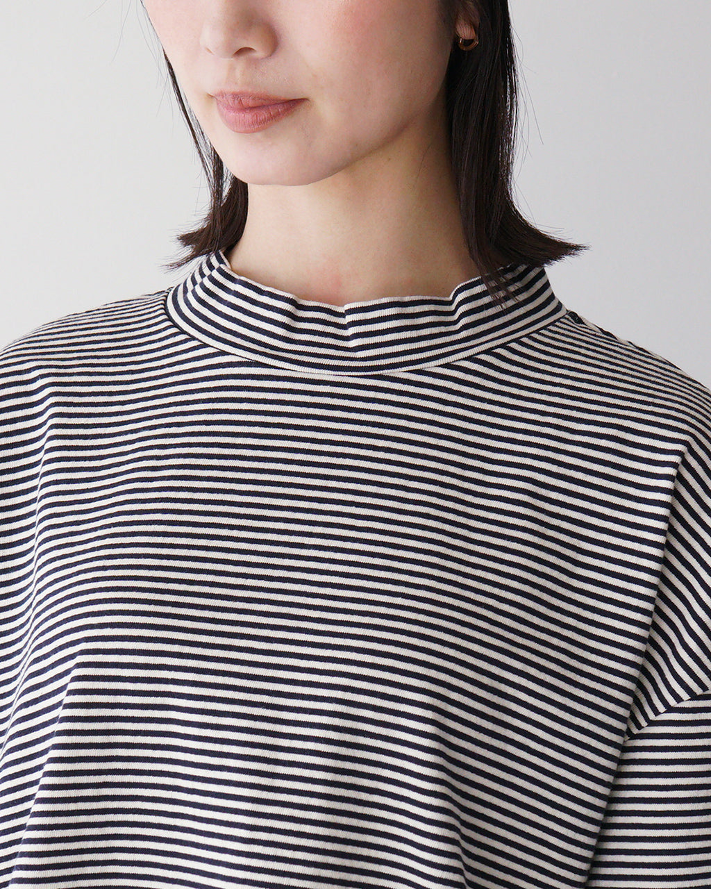 prit プリット 半袖 Tシャツ 14/1空紡度詰天竺ミジンボーダー 5分袖 ハイネック プルオーバー カットソー 日本製 モックネック P91549