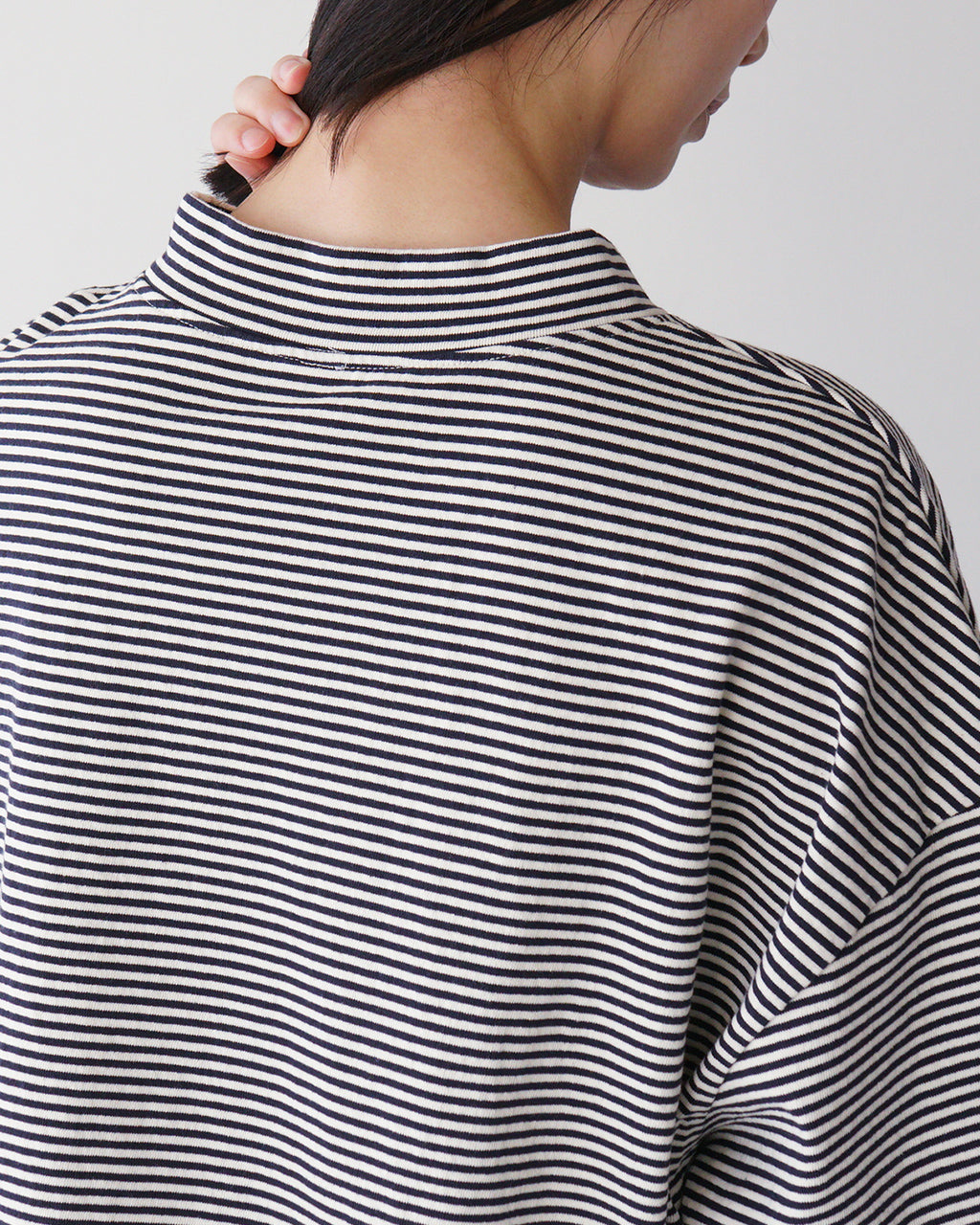 prit プリット 半袖 Tシャツ 14/1空紡度詰天竺ミジンボーダー 5分袖 ハイネック プルオーバー カットソー 日本製 モックネック P91549