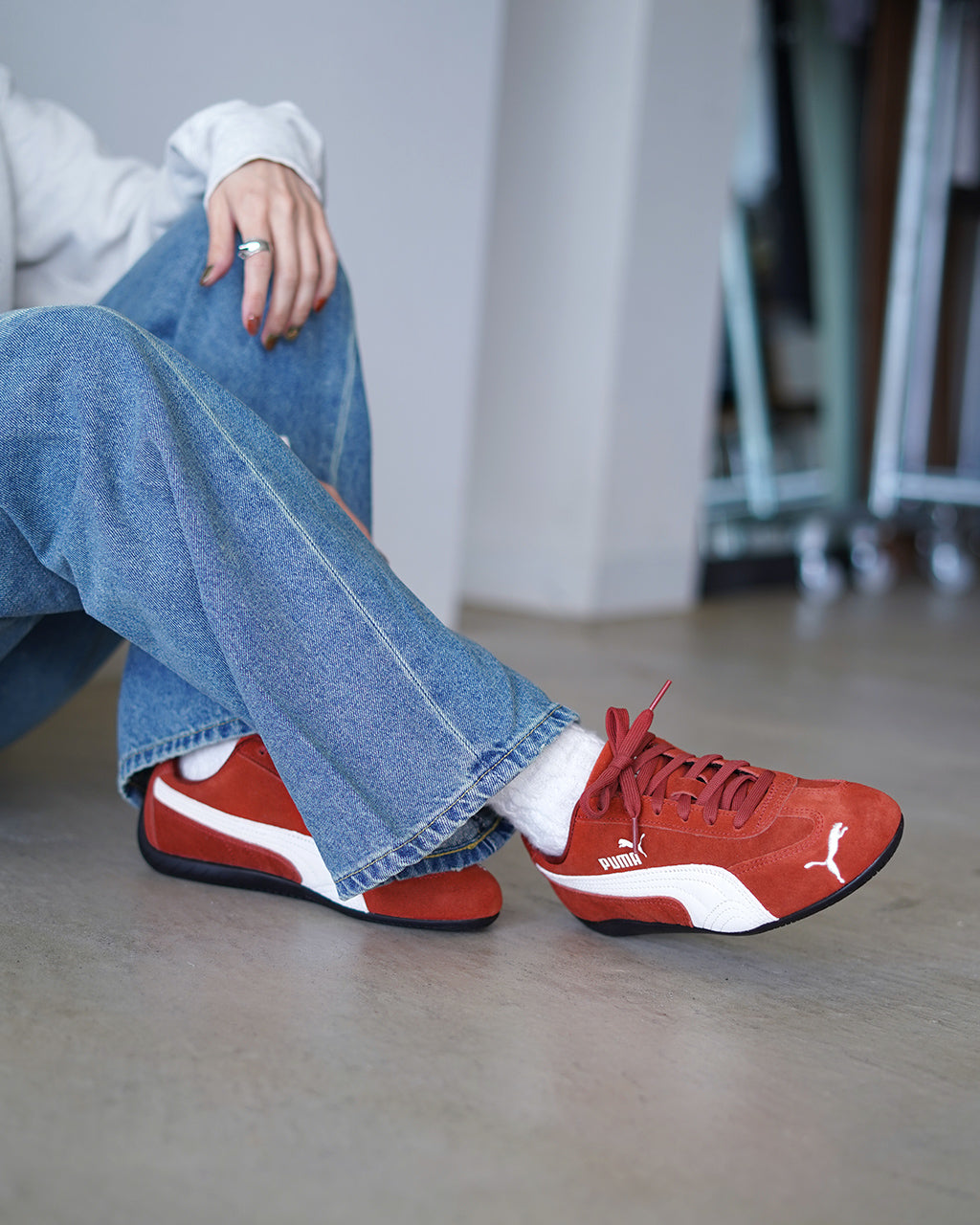 新品！PUMA ブーツカットデニム 862880 ウエスト88 プーマ PUMA Speedcat OG スニーカー 靴 レディース スピードキャット