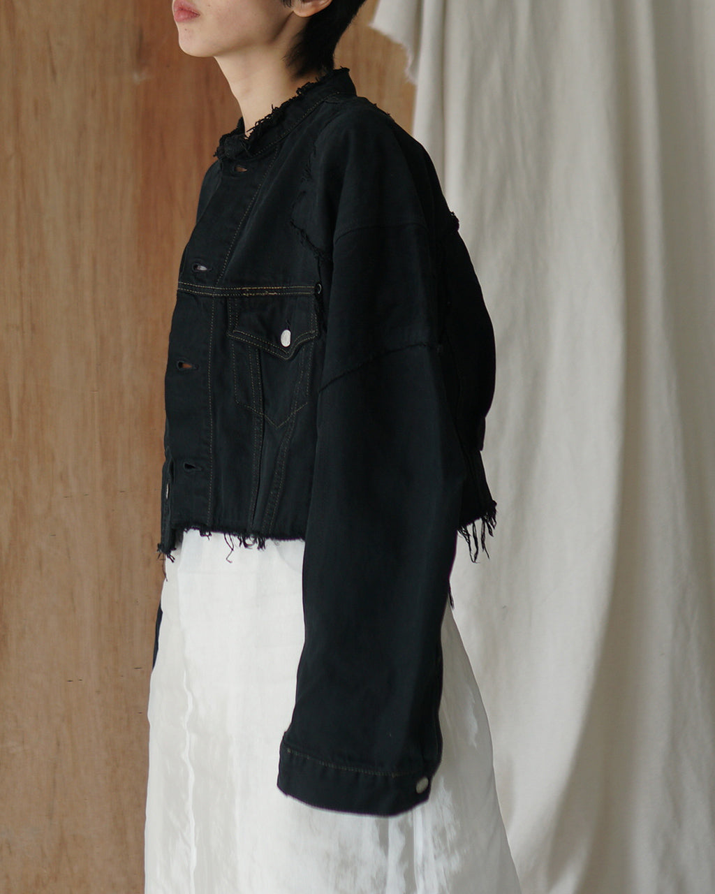 QUIITO PT DENIM SHORT JACKET BLACK Q25A-J021BK