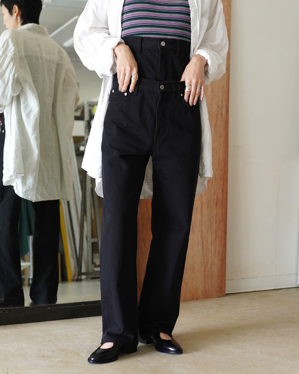 QUIITO REDENIM W WAIST PANTS BLACK Q25A-T035BK