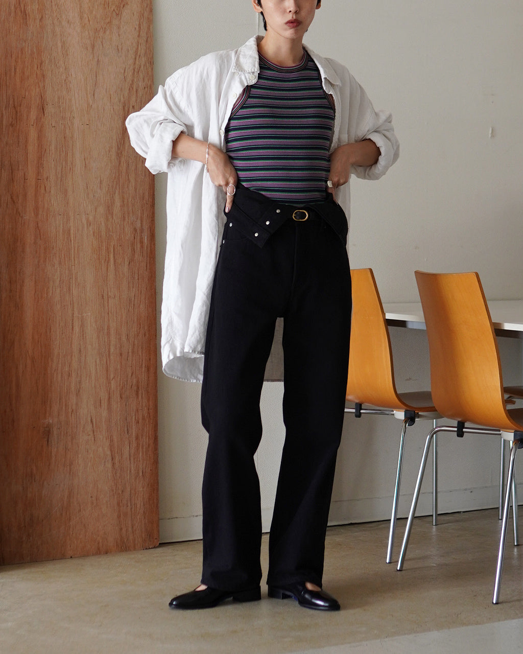 QUIITO REDENIM W WAIST PANTS BLACK Q25A-T035BK