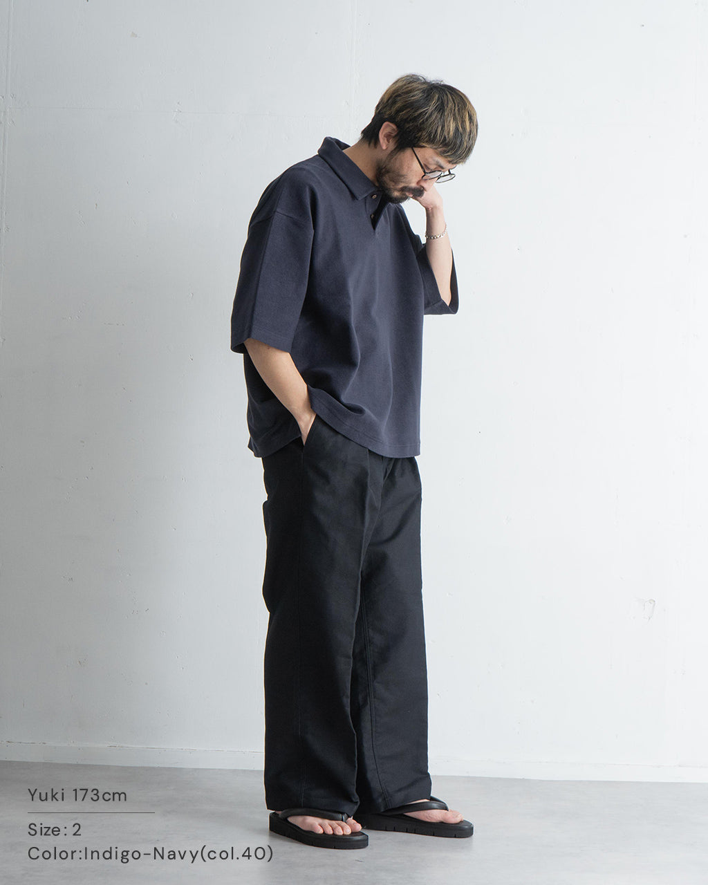 インディゴ モールスキン ワイド ストレート スラックス パンツ Indigo mole skin - Stam ワンタック トラウザー フルレングス ボトムス 13S25HN271P