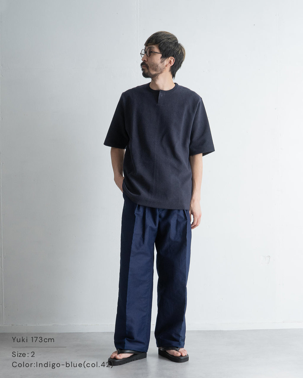 インディゴ モールスキン ワイド ストレート スラックス パンツ Indigo mole skin - Stam ワンタック トラウザー フルレングス ボトムス 13S25HN271P