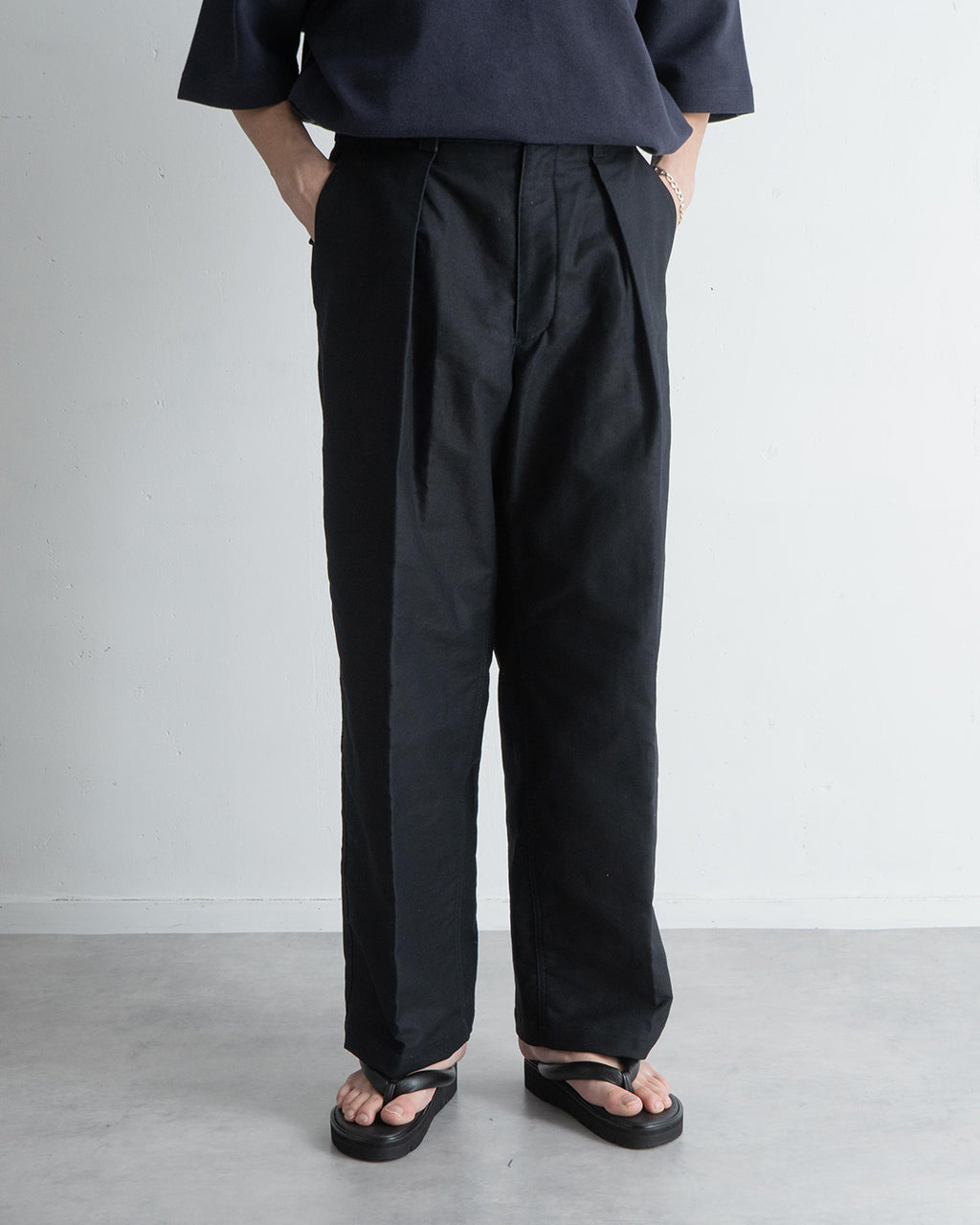 インディゴ モールスキン ワイド ストレート スラックス パンツ Indigo mole skin - Stam ワンタック トラウザー フルレングス ボトムス 13S25HN271P
