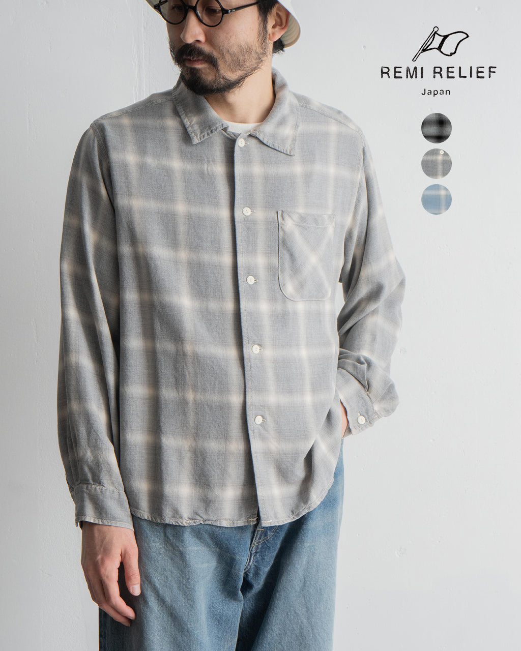 \早得24時間限定ポイント10倍/REMI RELIEF レミレリーフ レーヨン ツイル オンブレー シャツ SHIRT チェック RN28369042【送料無料】