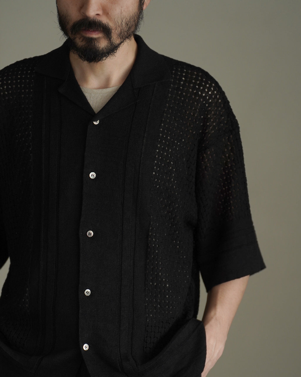 12G KNIT OPEN COLLOR SHIRT RNC009
