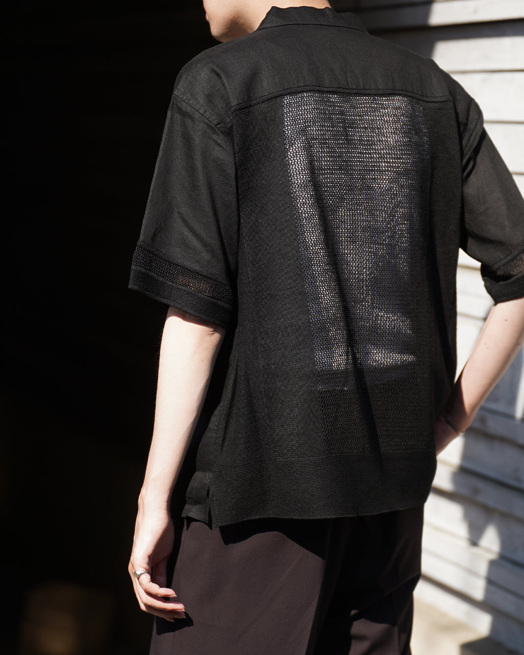 LINEN MESH OPEN COLLAR SHIRT RNC004