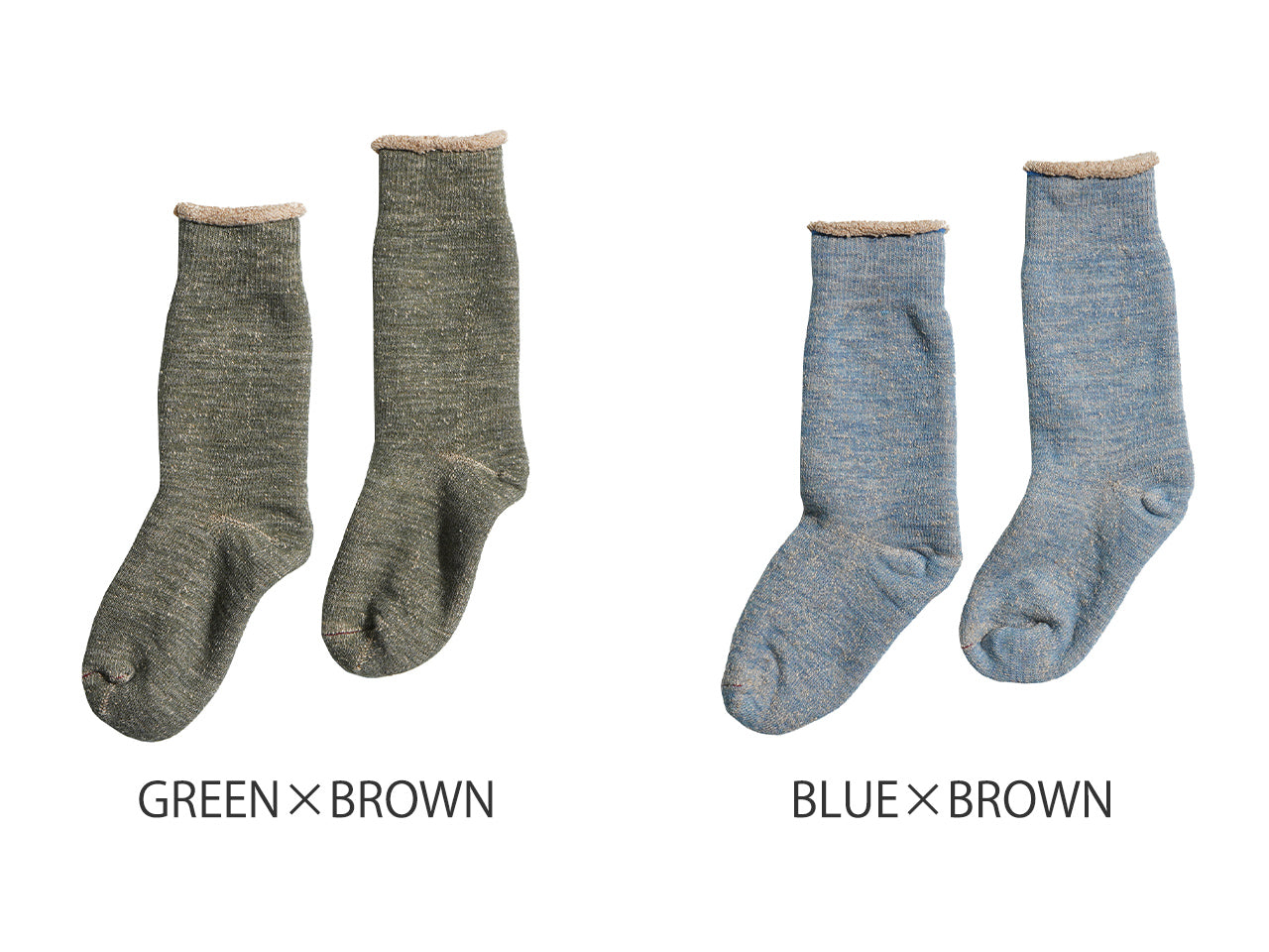 ダブルフェイス クルーソックス メリノウール ブラウン オーガニック DOUBLE FACE CREW SOCKS ""MERINOWOOL & BROWN OG"" 靴下 R1001-BR