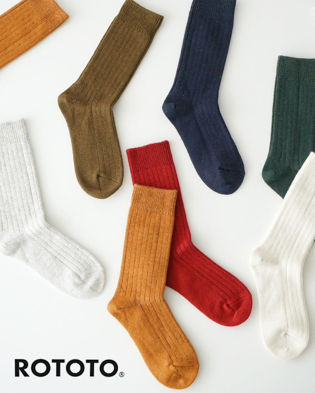 ROTOTO 로토토 코튼 울 리브 크루 양말 COTTON WOOL RIBBED CREW SOCKS 양말 R1327【메일편 가능】