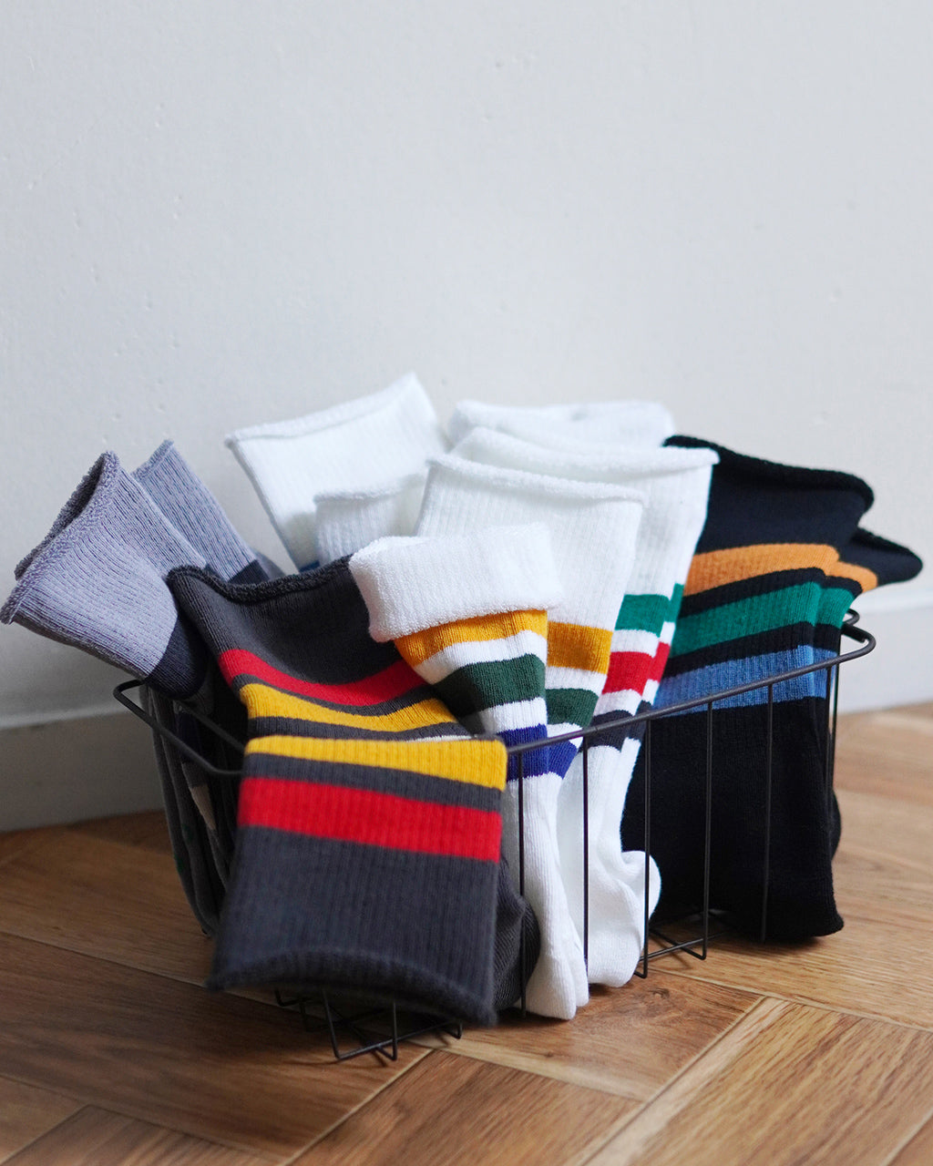 ROTOTO Fine Pile Striped Crew Socks R1547