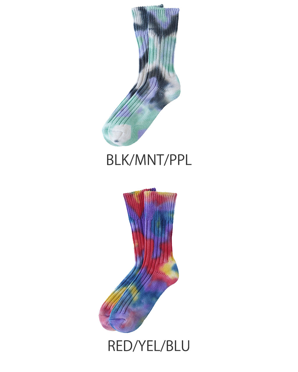 チャンキー リブ クルー ソックス ”タイダイ染め” CHUNKY RIBBED CREW SOCKS ”TIE DYE” 靴下 オーガニックコットン R1415 【メール便可】
