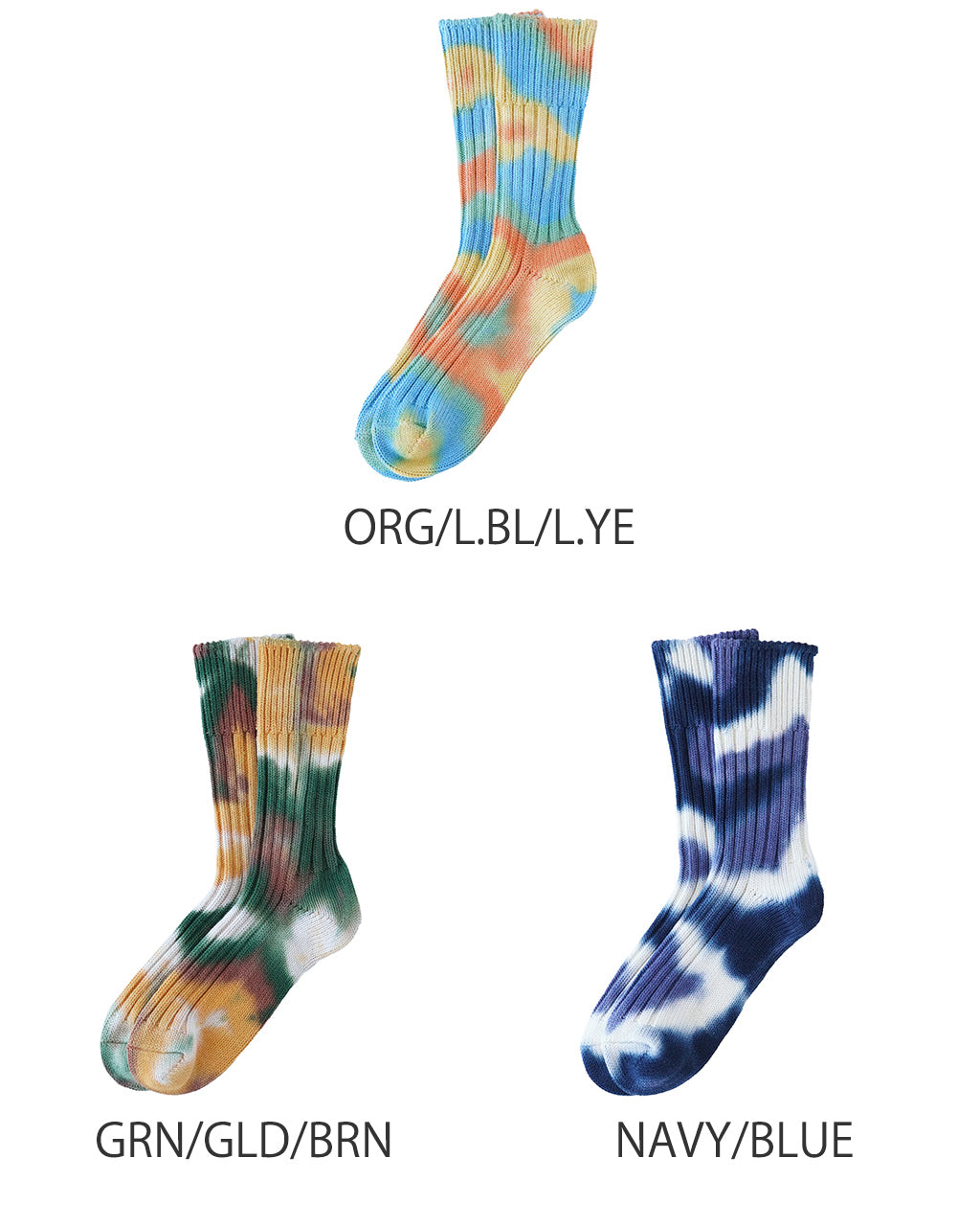 チャンキー リブ クルー ソックス ”タイダイ染め” CHUNKY RIBBED CREW SOCKS ”TIE DYE” 靴下 オーガニックコットン R1415 【メール便可】